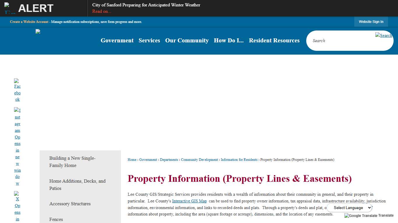 Property Information (Property Lines & Easements) City of Sanford, NC